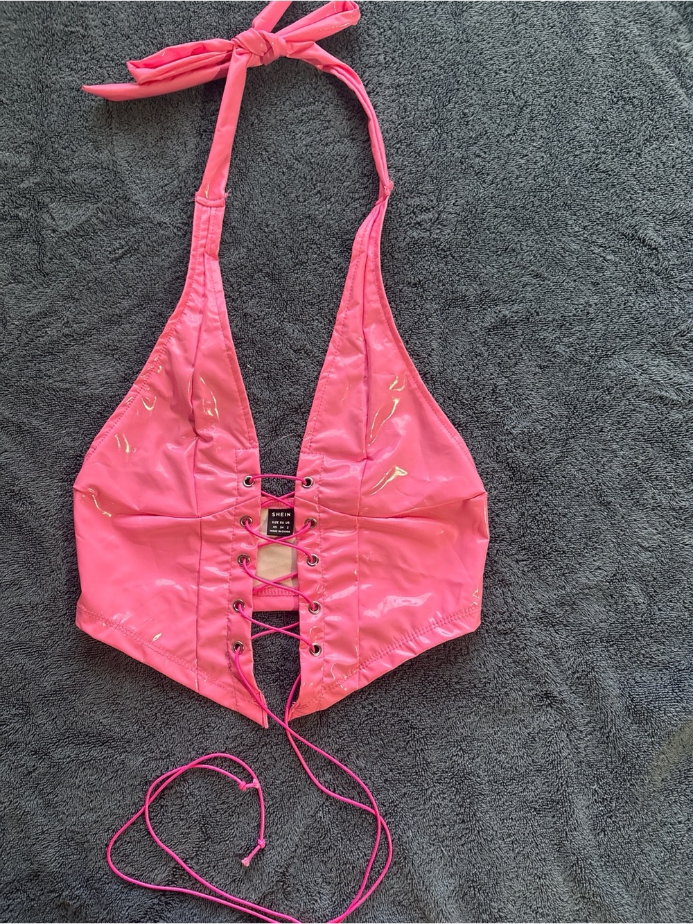 SHEIN Hot Pink Lace-Up Halter Bandeau Top